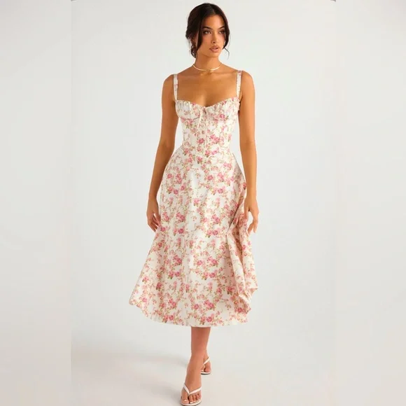 NWT HOUSE OF CB CARMEN Rose Print Bustier Sundress. Size XL